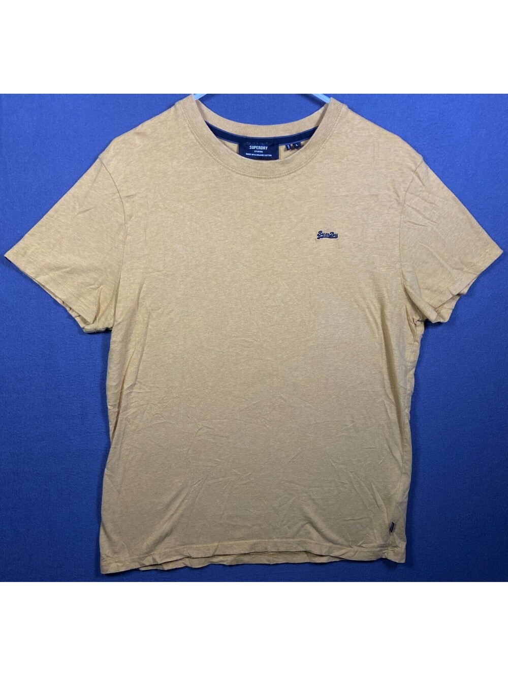 Superdry Men's Yellow Logo Crew Neck T-Shirt Short Sleeves L Organic Cotton EUC